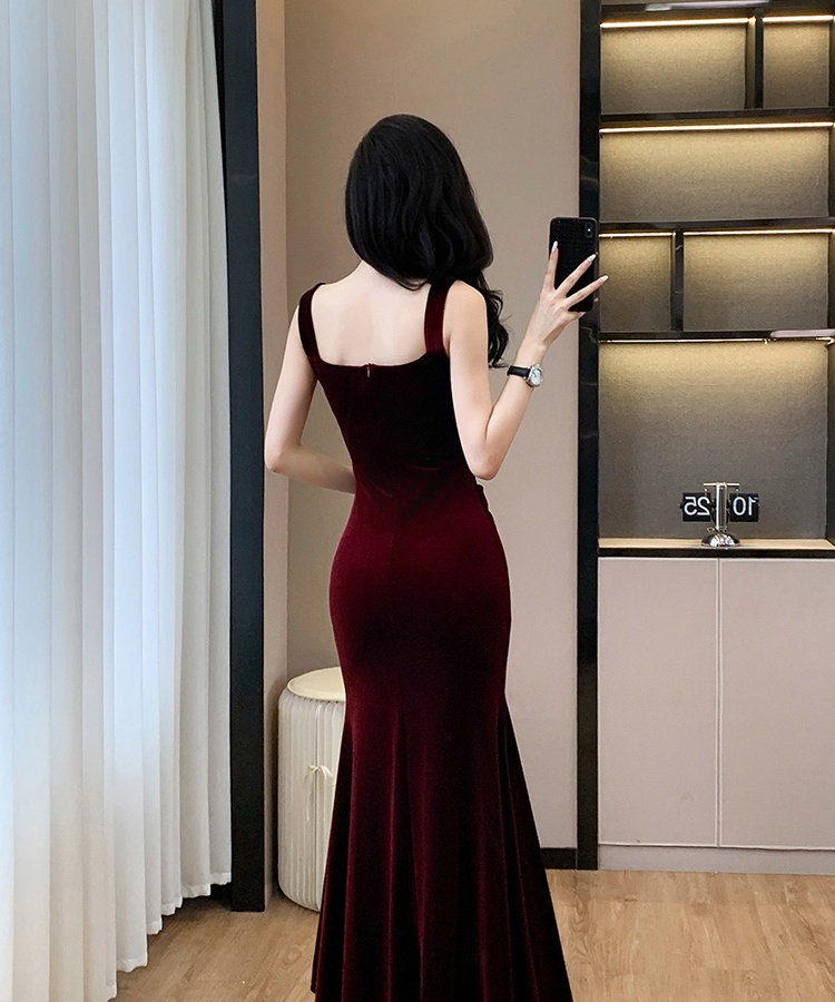 Velvet bottoming long dress inside the ride slim dress