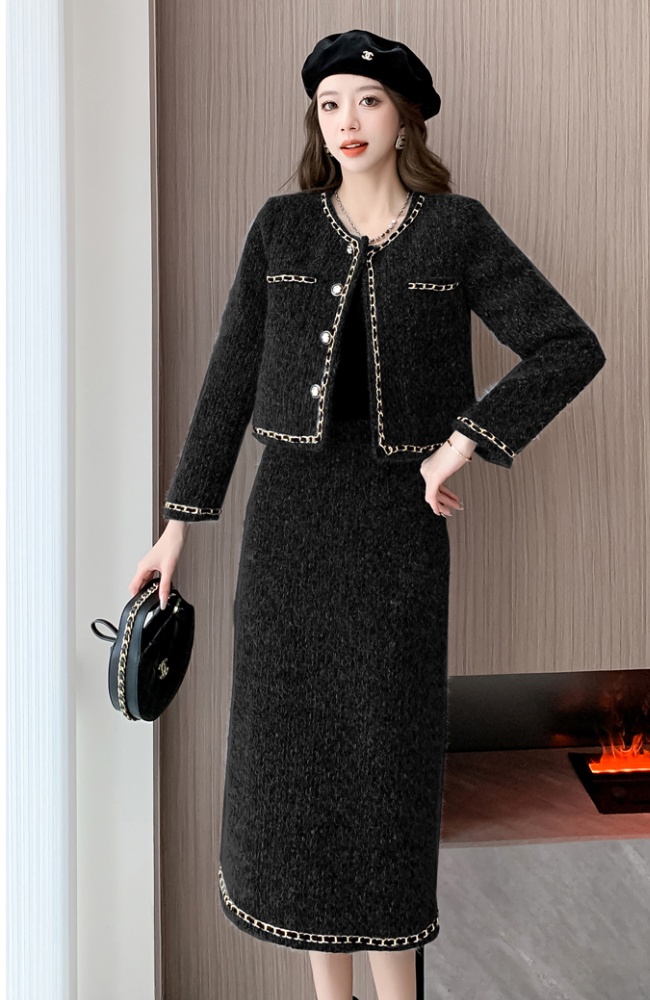 Winter thick skirt fashion long coat 2pcs set