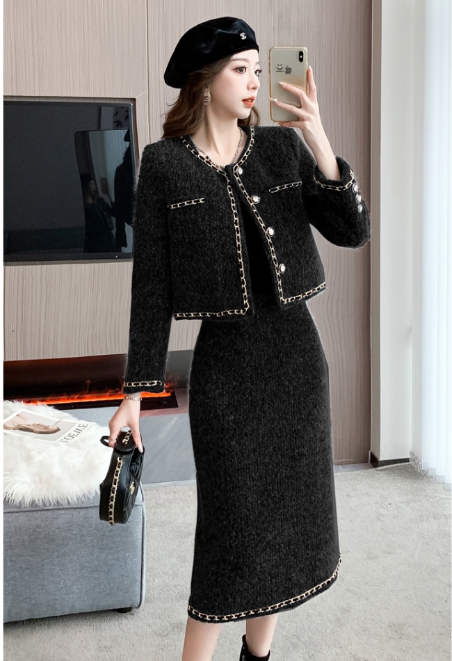 Winter thick skirt fashion long coat 2pcs set