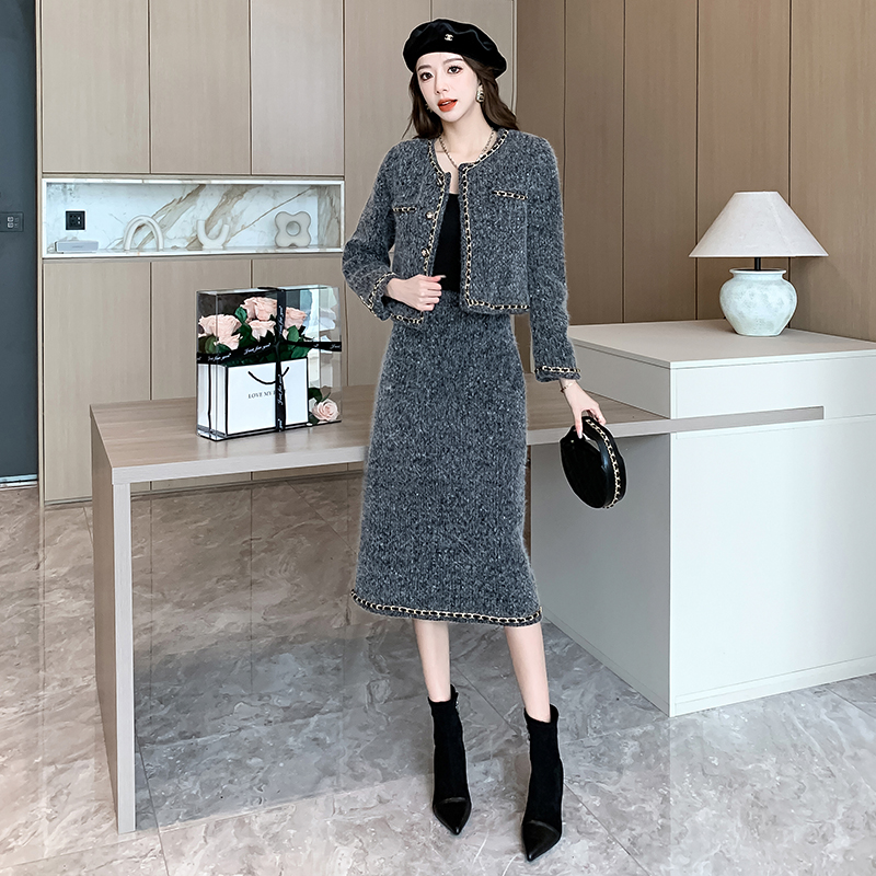 Winter thick skirt fashion long coat 2pcs set