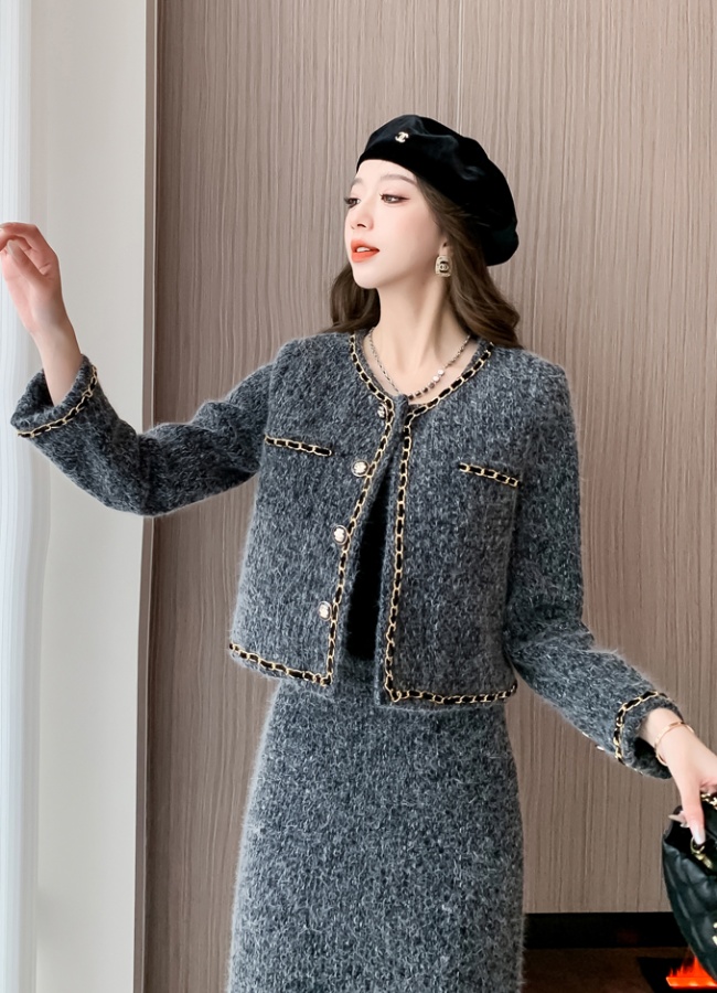 Winter thick skirt fashion long coat 2pcs set