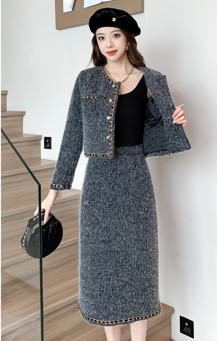 Winter thick skirt fashion long coat 2pcs set