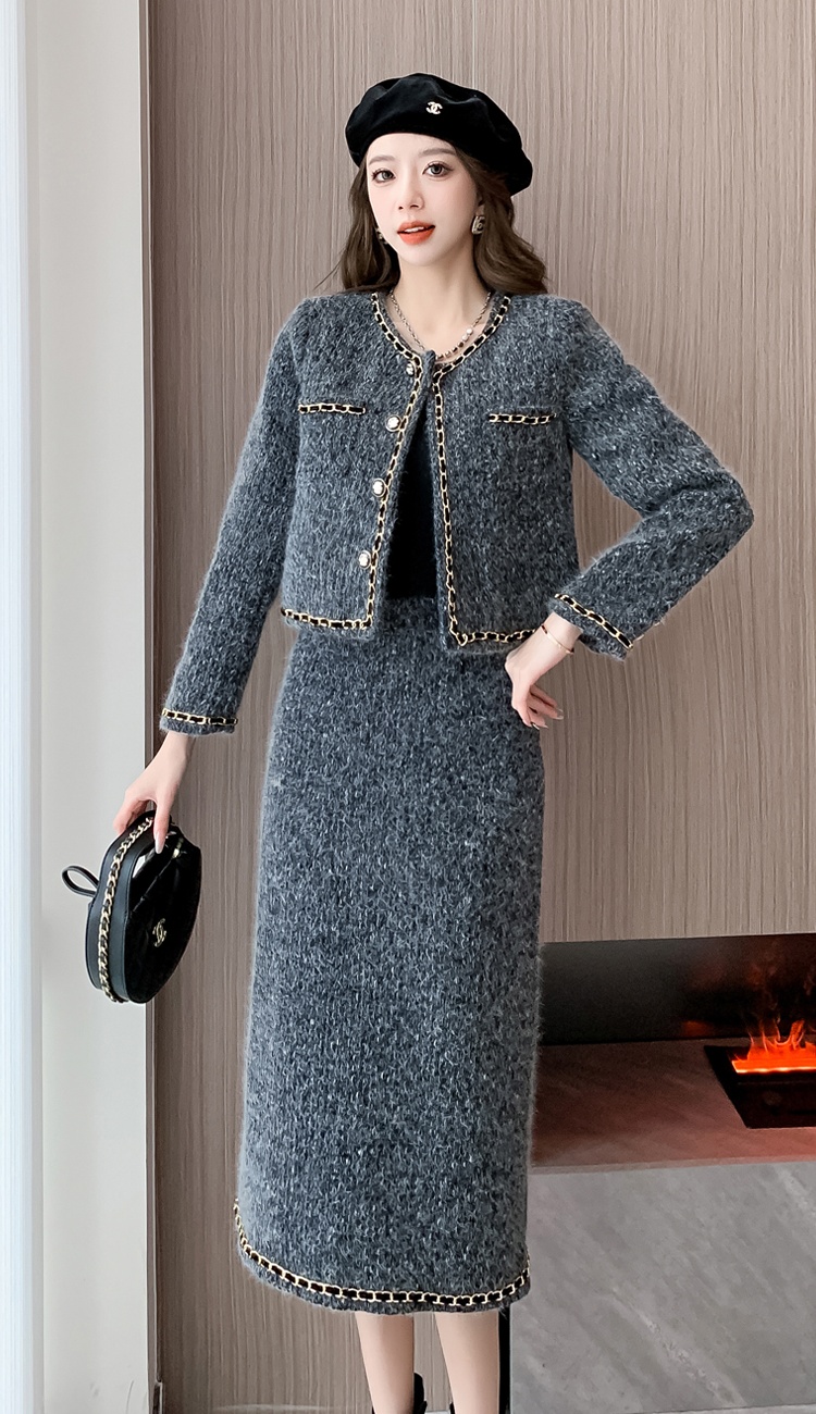 Winter thick skirt fashion long coat 2pcs set