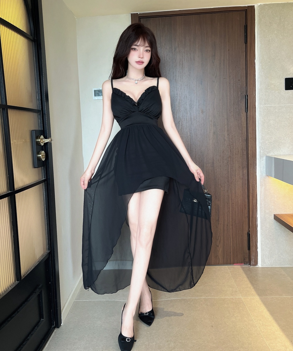 Lotus leaf edges bottoming long splice irregular sexy dress