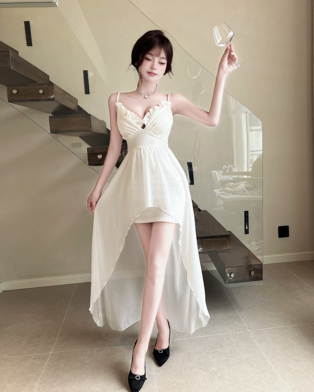 Lotus leaf edges bottoming long splice irregular sexy dress