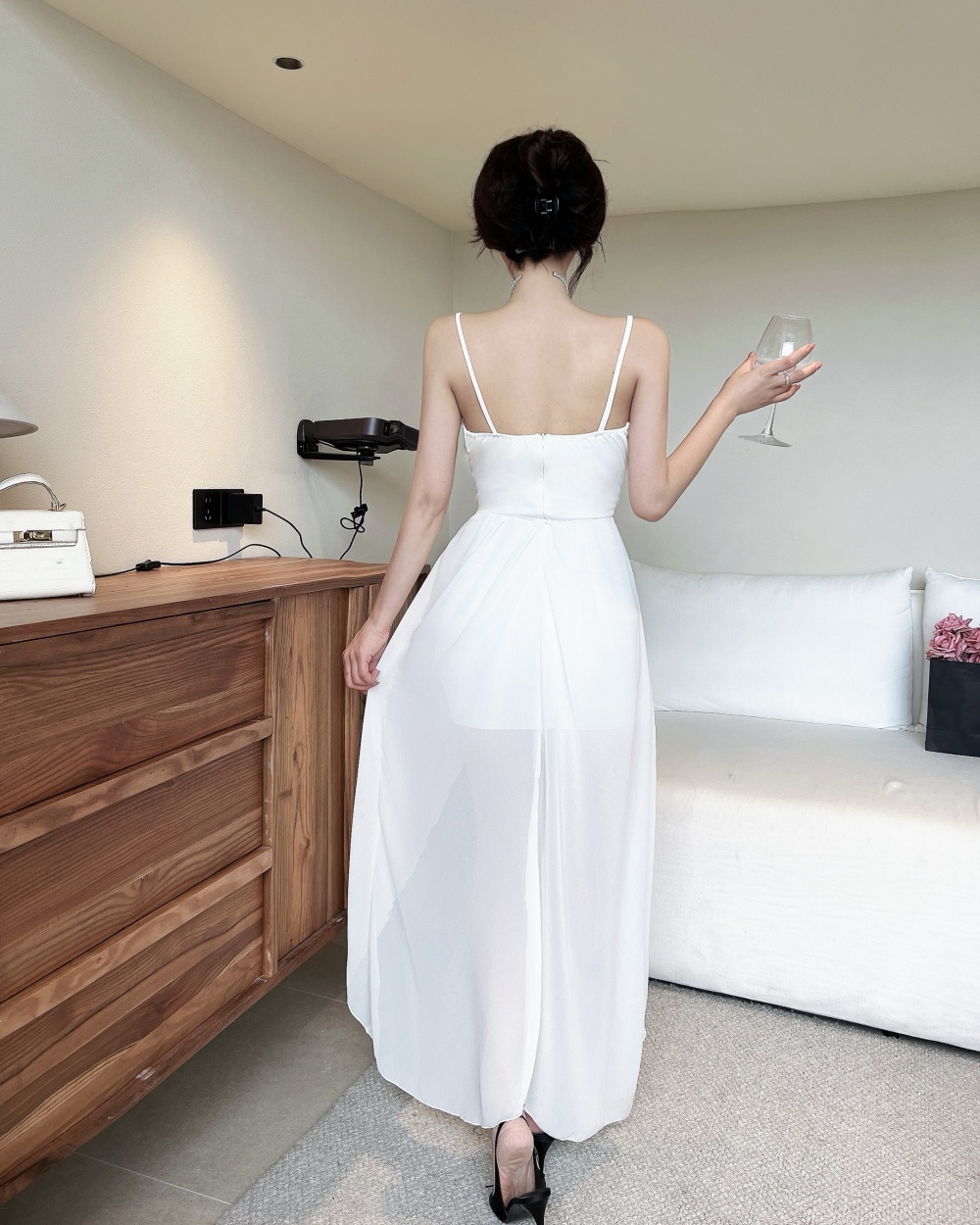 Lotus leaf edges bottoming long splice irregular sexy dress