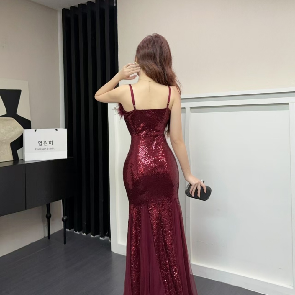 Long host temperament evening dress sequins banquet dress