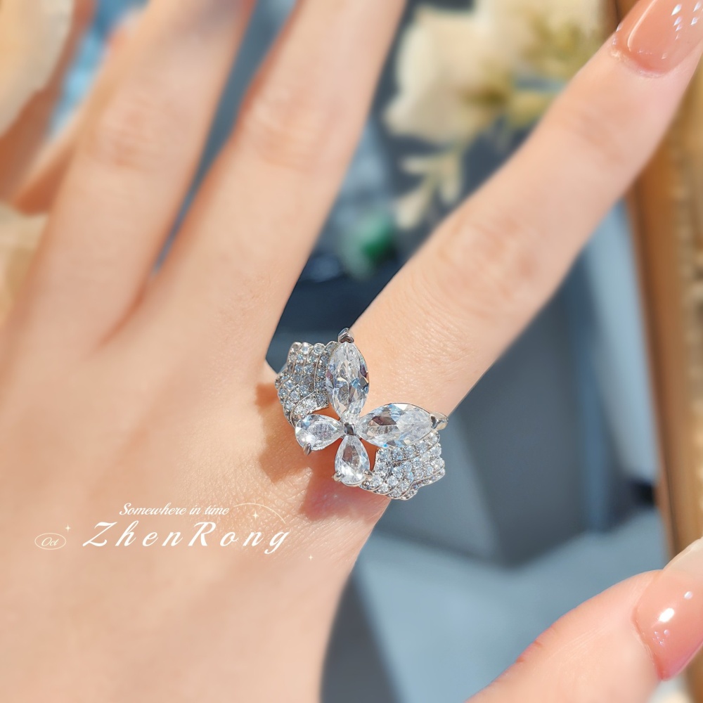 Butterfly light luxury mosaic opening ring