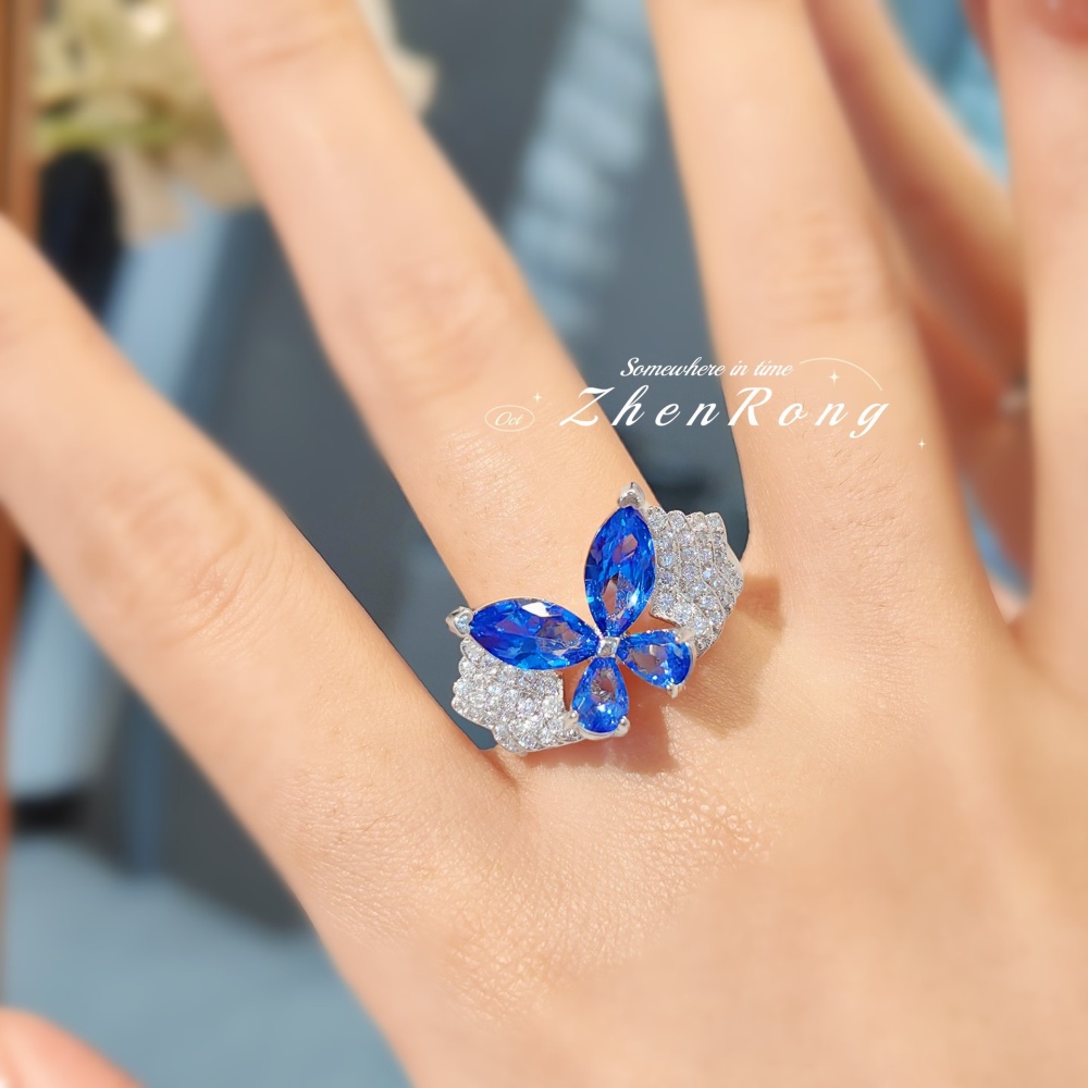 Mosaic opening butterfly adjustable ring for women