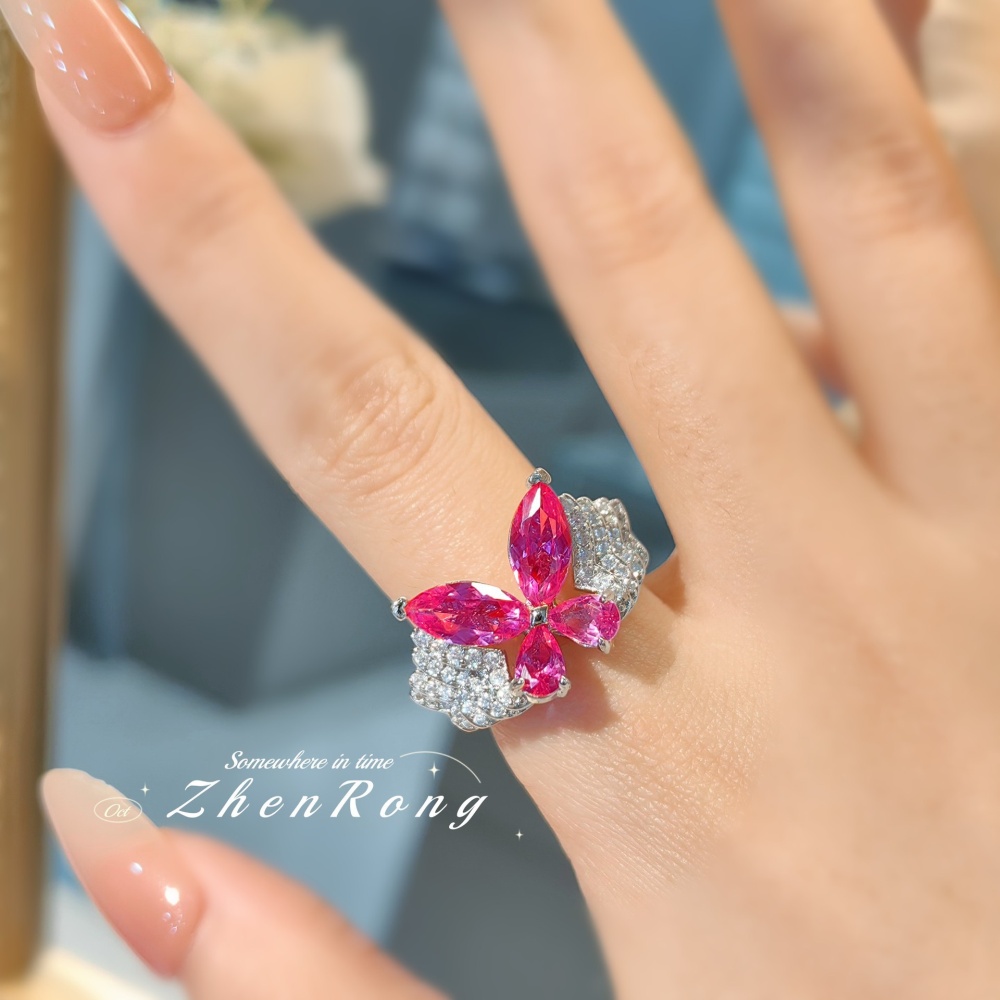 Mosaic opening butterfly adjustable ring for women