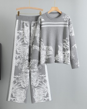 Casual spring and autumn long pants knitted sweater 2pcs set