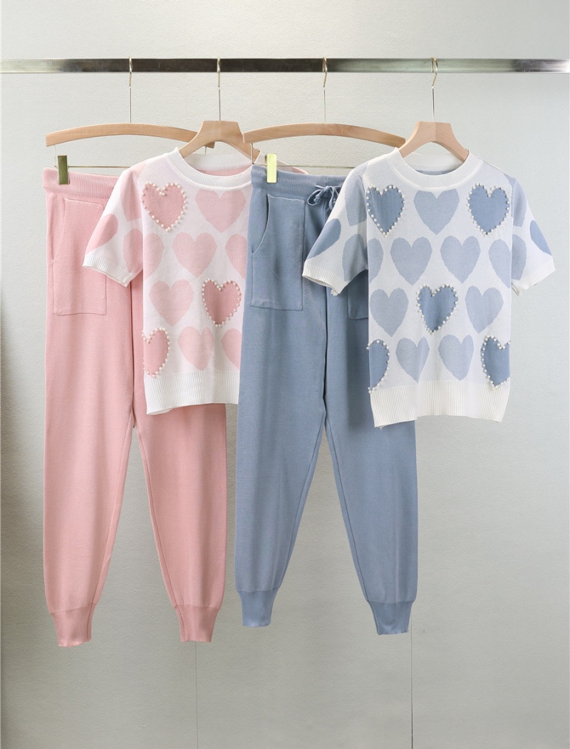 Knitted slim summer heart temperament pencil pants 2pcs set