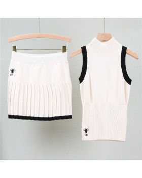 Sports pleated skirt fashion temperament vest 2pcs set