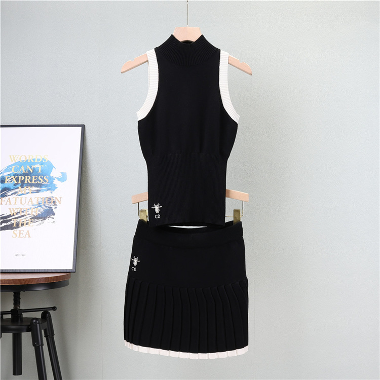 Sports pleated skirt fashion temperament vest 2pcs set