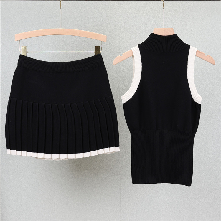 Sports pleated skirt fashion temperament vest 2pcs set