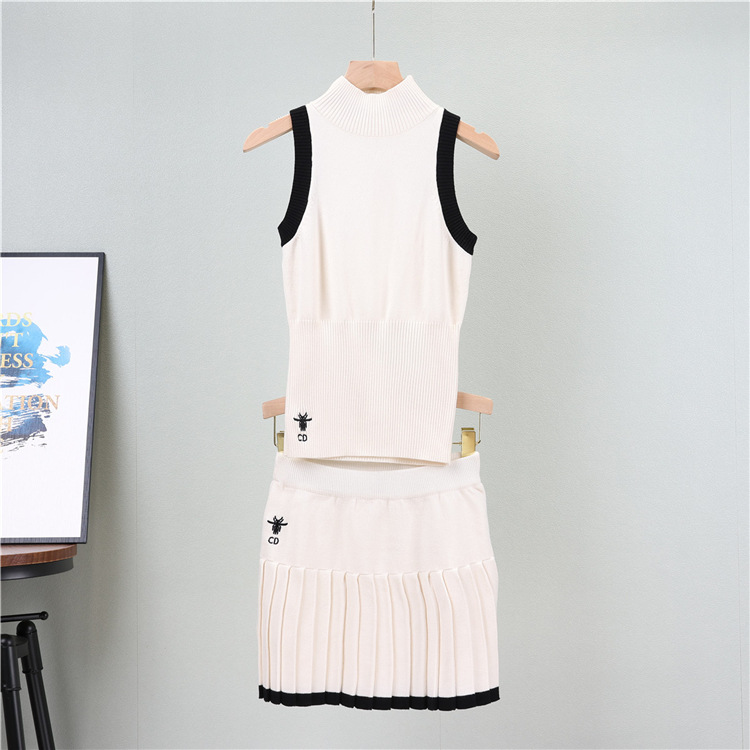 Sports pleated skirt fashion temperament vest 2pcs set