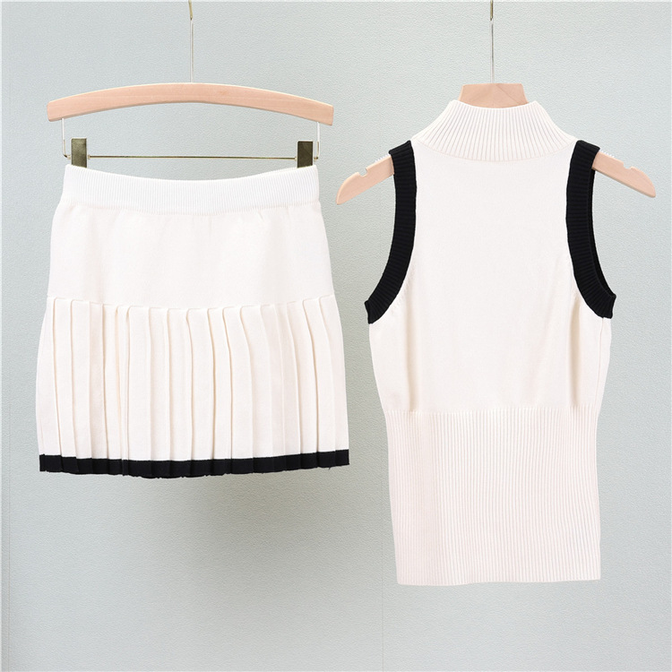 Sports pleated skirt fashion temperament vest 2pcs set