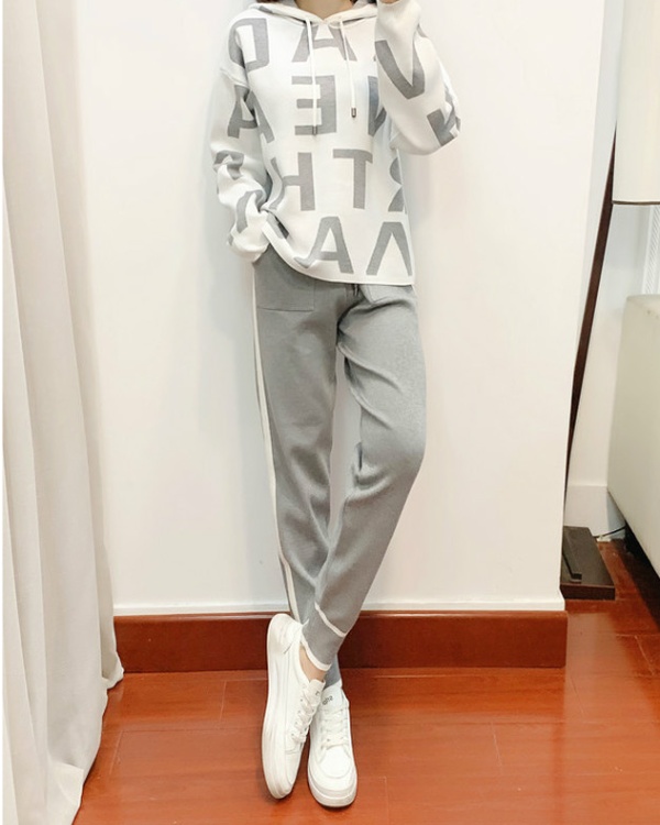 Temperament long pants sweater 2pcs set for women