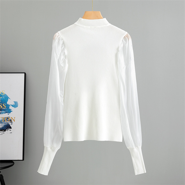 Enticement splice thin tops slim rhinestone gauze sweater for women