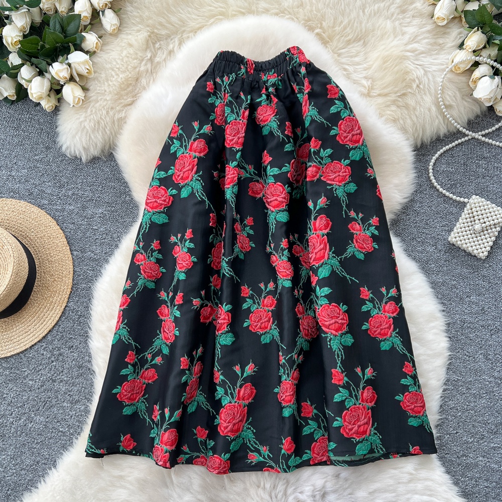 High waist A-line thick and disorderly jacquard skirt for women