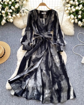 Temperament France style long dress printing dress