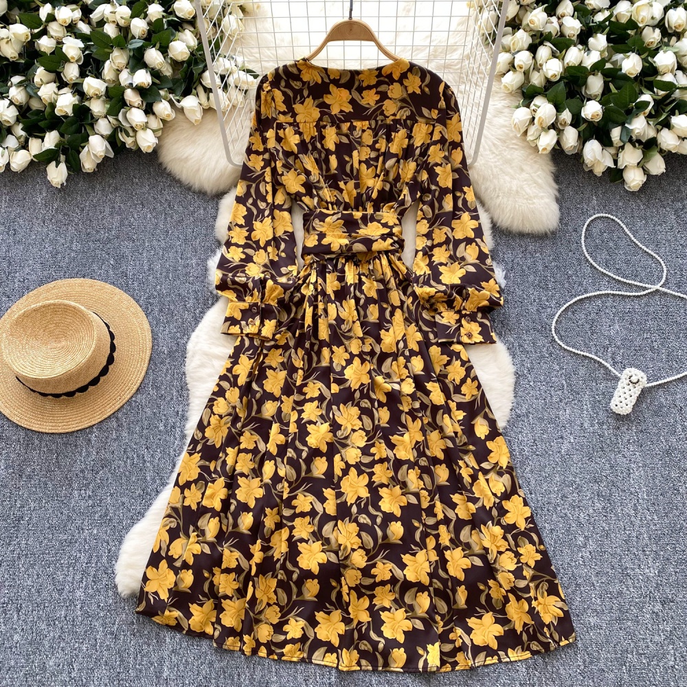 Temperament France style long dress printing dress