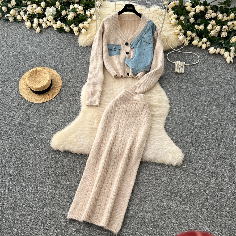 Knitted sweater tender skirt 2pcs set for women