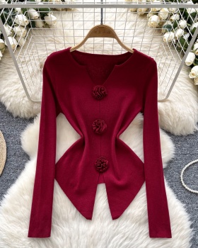 Flowers V-neck enticement tops slim split sweater