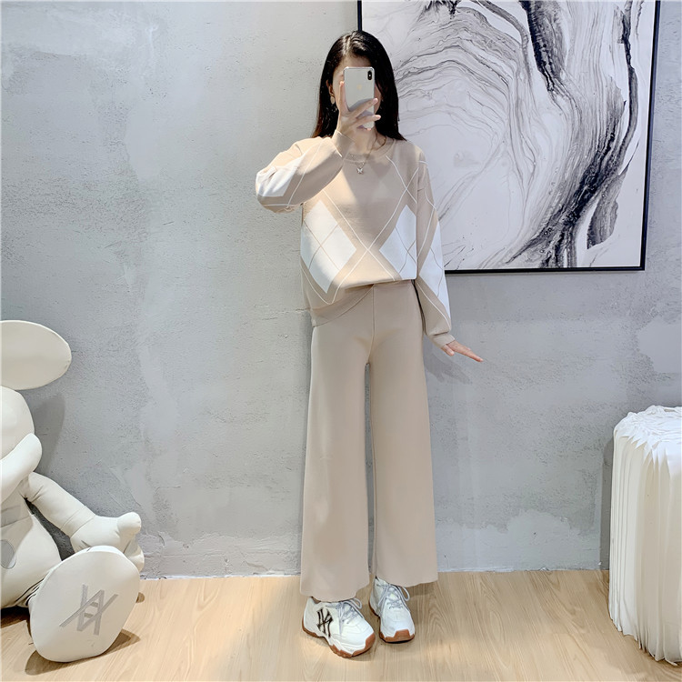 Spring European style wide leg pants 2pcs set for women