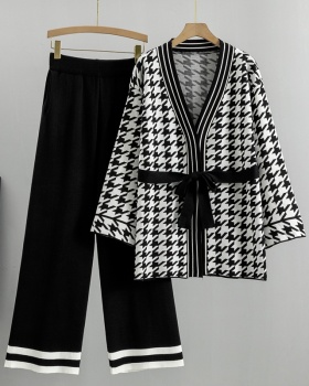 Autumn and winter pants knitted coat 2pcs set for women