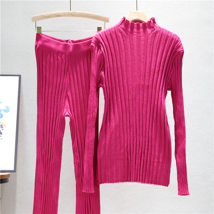 Sexy knitted Casual sweater autumn tight long pants 2pcs set