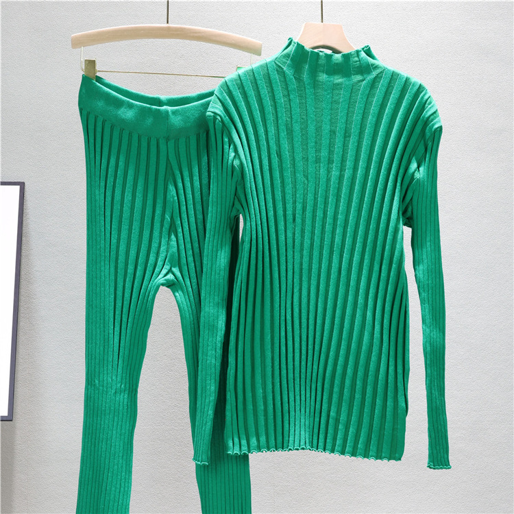 Sexy knitted Casual sweater autumn tight long pants 2pcs set