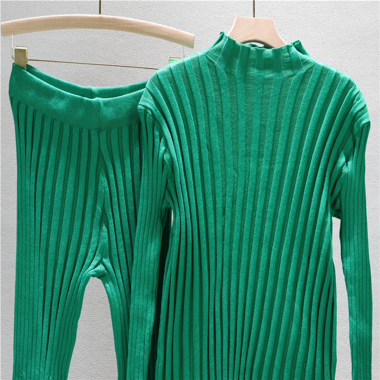 Sexy knitted Casual sweater autumn tight long pants 2pcs set