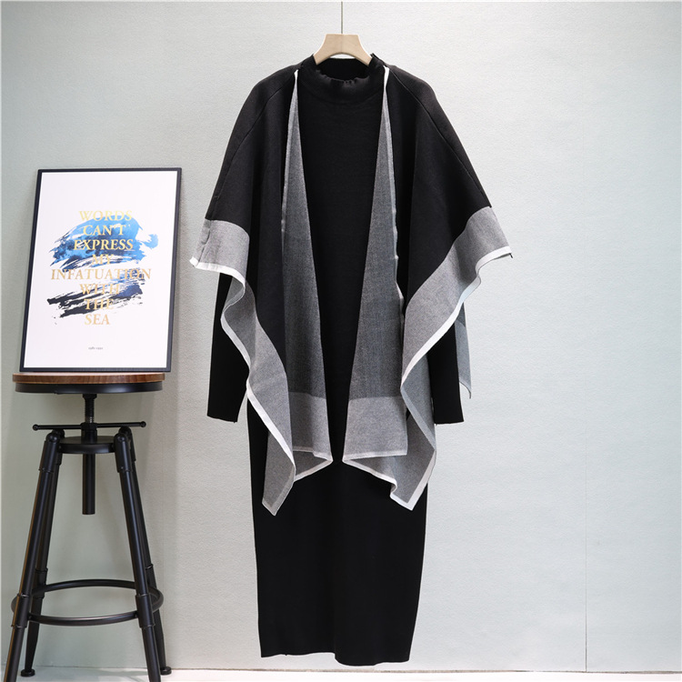 All-match autumn and winter cardigan loose cloak 2pcs set