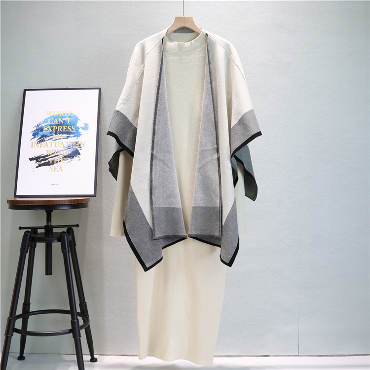 All-match autumn and winter cardigan loose cloak 2pcs set