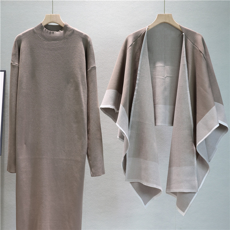 All-match autumn and winter cardigan loose cloak 2pcs set