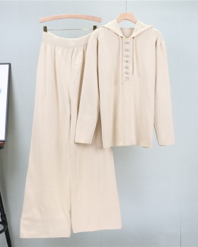 Casual spring sweater loose wide leg pants 2pcs set