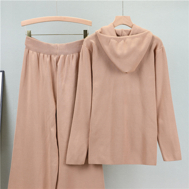 Casual spring sweater loose wide leg pants 2pcs set