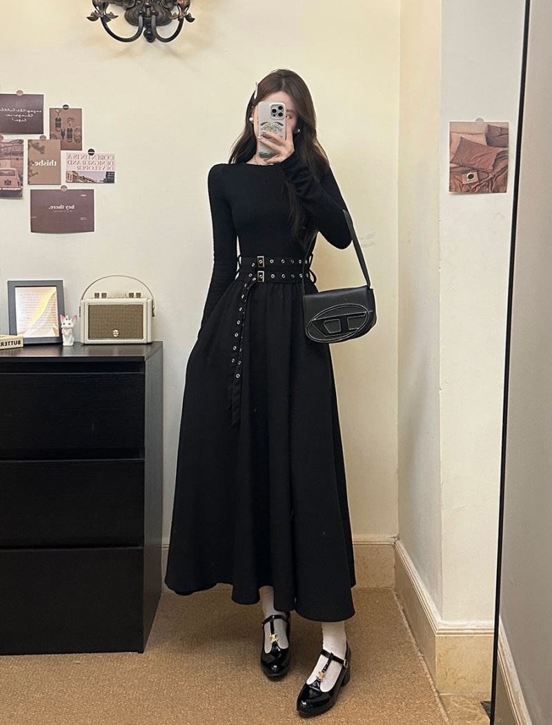 Fat large yard slim black France style dress for women