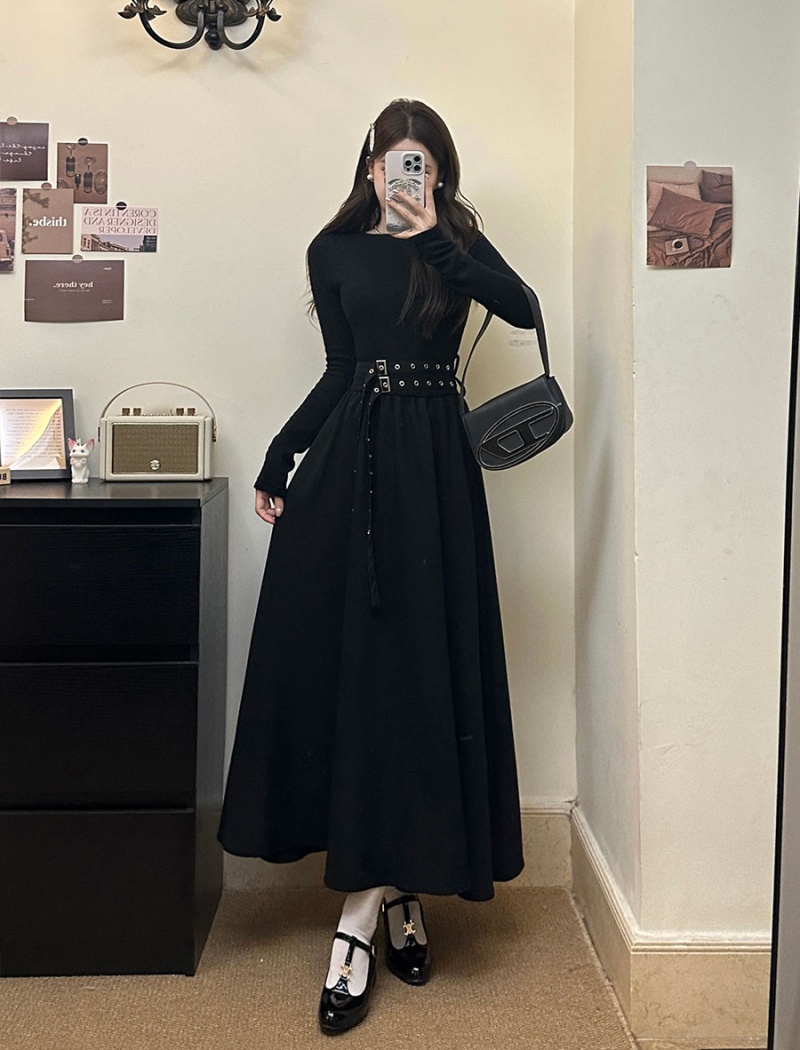 Fat large yard slim black France style dress for women