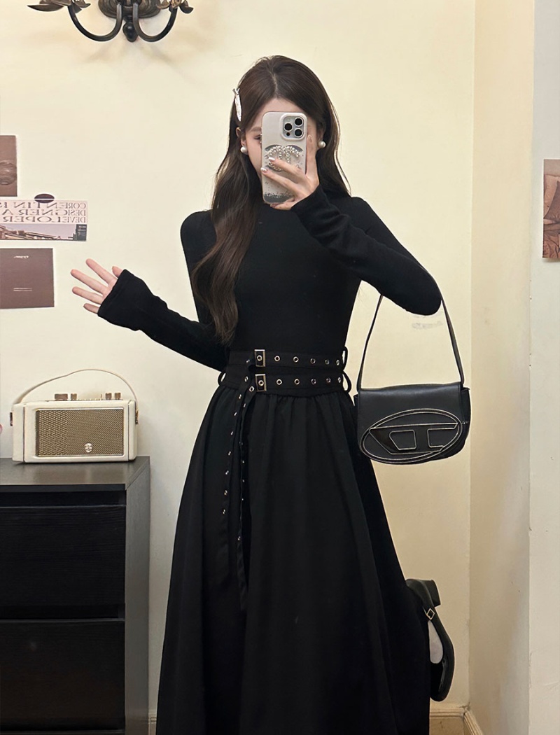 Fat large yard slim black France style dress for women