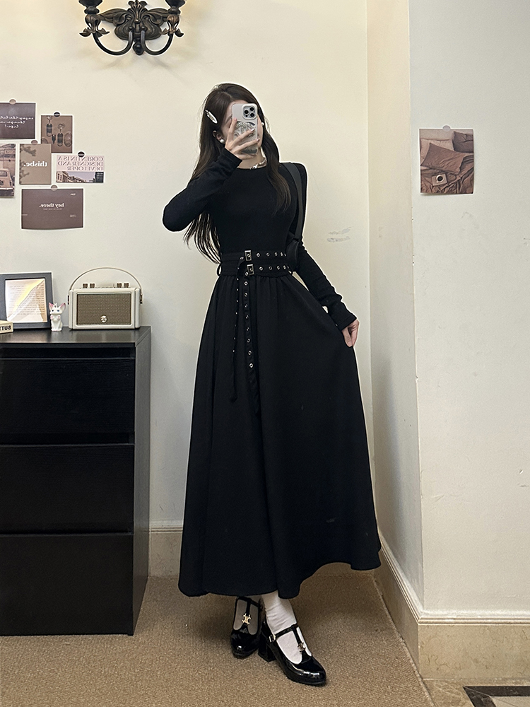 Fat large yard slim black France style dress for women