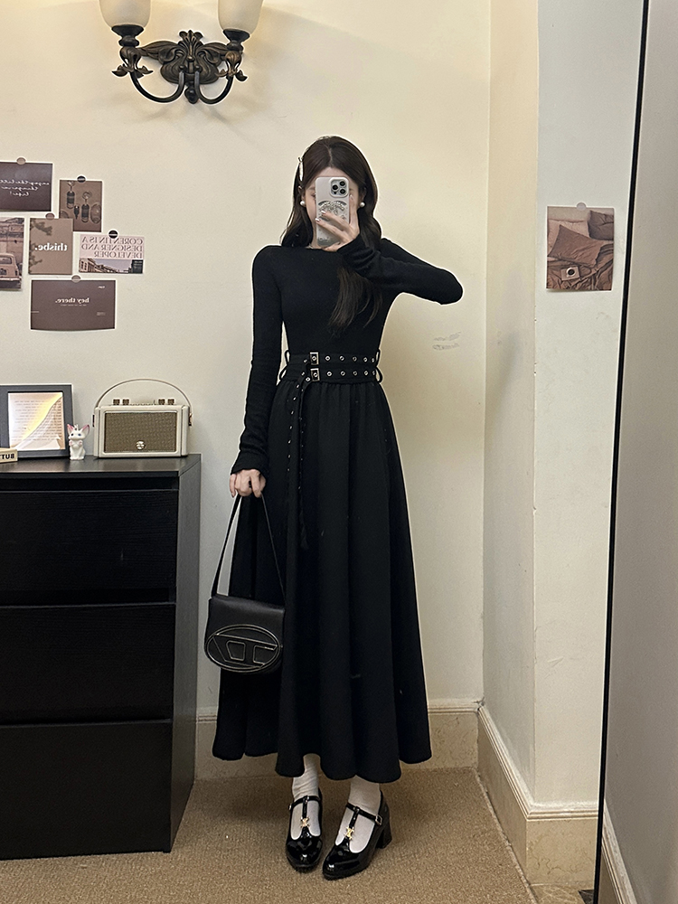 Fat large yard slim black France style dress for women