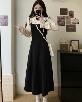 Retro autumn and winter large yard slim wood ear collar dress