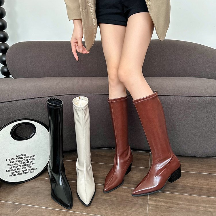 Fashion after the zipper thigh boots pointed boots