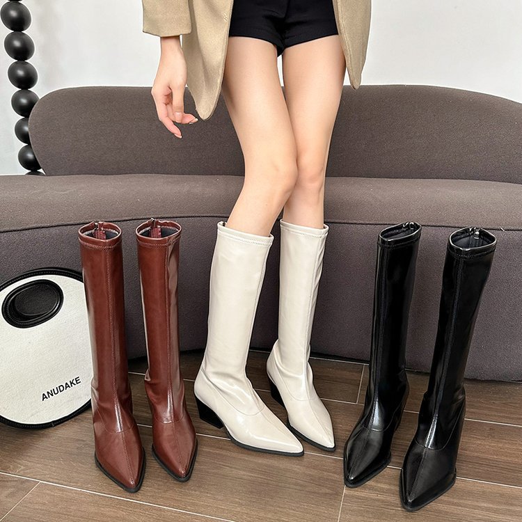 Fashion after the zipper thigh boots pointed boots