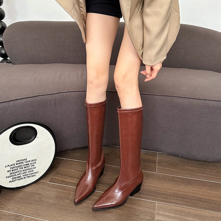 Fashion after the zipper thigh boots pointed boots