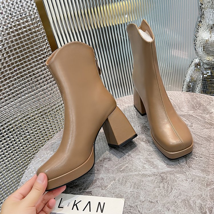 Fashion high-heeled boots square head platform for women