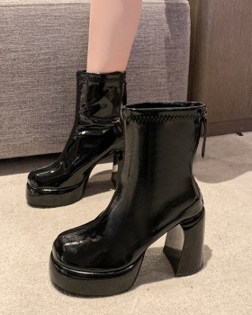 Patent leather fashion platform high-heeled boots for women