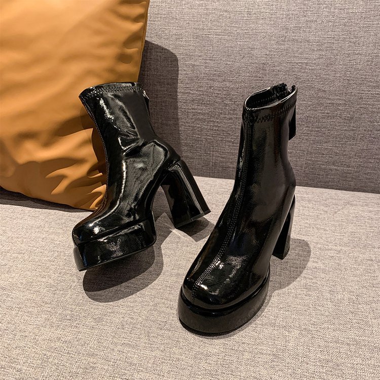 Patent leather fashion platform high-heeled boots for women